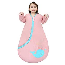 EsTong Unisex Baby Detachable Sleeves Sleepsack Cartoon Whale Wearable Blanket Cotton Nest Nightgowns Sleeping Bag Pink 2.5Tog L