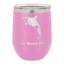 Wine Glass Tumbler, Killer Whale, Personalized Engraving Included (Light Purple)