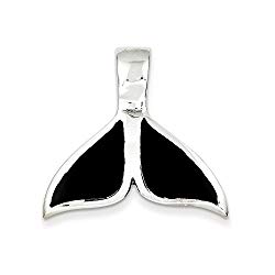 FB Jewels Solid 925 Sterling Silver Black Enameled Large Whale Fin Pendant Slide