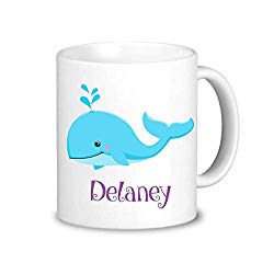 Ocean Personalized Mug - Blue Whale Mug Dinnerware, You Pick Ocean Sea Animal, Plastic or Ceramic Mug - Kids Name Gift
