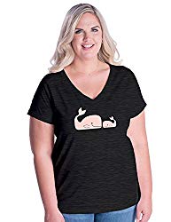 Womens Plus Size Whales Curvy V-Neck Shirt 1X Heather Black