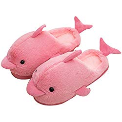 MMSHOO Whale Animal Slippers Fuzzy and Warm Indoor Outdoor House Shoes for Women Men Child Deep Pink 40