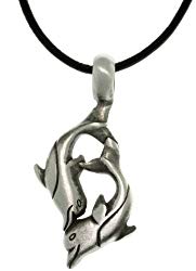 Jewelry Trends Pewter Dolphin Lovers Unisex Pendant on 18 Inch Black Leather Cord Necklace