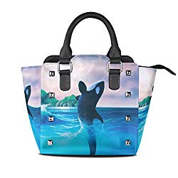 Jennifer PU Leather Top-Handle Handbags Elegant Whale Dancing Single-Shoulder Tote Crossbody Bag Messenger Bags For Women