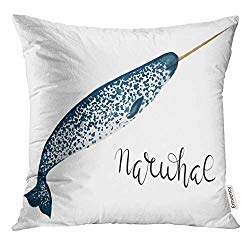 Golee Throw Pillow Cover Color Blue Animal Beautiful Watercolor of Narwhal Whale White Colorful Aquatic Character Cute Drawing Decorative Pillow Case Home Decor Square 18x18 Inches Pillowcase