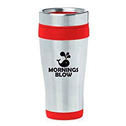 16 oz Insulated Stainless Steel Travel Mug Mornings Blow Funny Whale (Red)
