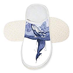 WONDER CHOICE Leaping Whale Unisex Printed House Slippers Soft Indoor House Bedroom Shoes Indoor Sandals