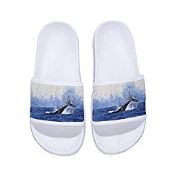 Buteri Whale into The Sea Painting Slippers Non-Slip Quick-Drying Slippers(White) 7B(M) US