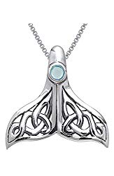 Jewelry Trends Sterling Silver Celtic Knot Whale Tail Pendant with Blue Topaz on 18 Inch Chain Necklace