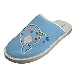 HOUSEY Unicorn Whale Cotton Slippers Warm Soft Indoor Shoes 10(US) White