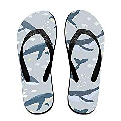 Unisex Sandy Flat Funny Flip Flops Thong Sandals Blue Whales Slipper Top Mat