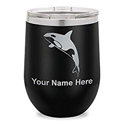 Wine Glass Tumbler, Killer Whale, Personalized Engraving Included (Black)