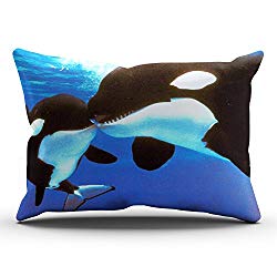 Hoooottle Custom Luxury Funny Lover Couples Black Killer Whale Orca Kiss Jaws Lumbar Pillowcase Rectangle Zippered One Side Printed 12x24 Inches Throw Pillow Case Cushion Cover