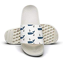 Xjdws Navy Whales Black Anchors Womens Sandals Indoor/Outdoor Comfort Slippers Open Toe