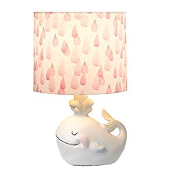 Diva At Home Set of 2 White and Pink Whale Accent Lamp with Raindrop Shade 12"