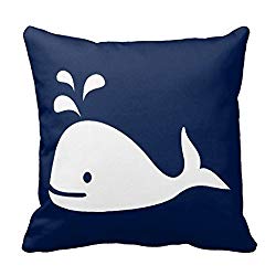 Whale Nautical Throw Pillow Case In Navy Blue And White