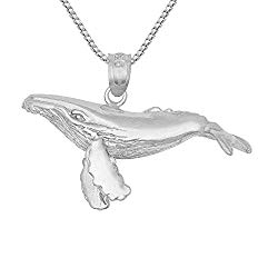 Sterling Silver Humpback Whale 3 Dimensional Pendant, Made in USA, 18" Italian Box Chain (Pendant w/ 0.8mm 18" Box Chain)