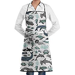 PIHJE Apron Kids Summer Whales Ocean Apron for Kitchen Cooking/BBQ, Adjustable Bib Apron with Pockets