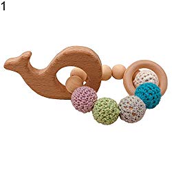 Wooden Beads Baby Bracelet Wheal Heart Star Camera Shape Teething Teether Toy Whale