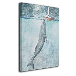 Colla Watercolor Art Whale Sailboat Painting Canvas Wall Art Squidward Paintings Abstract Modern Style for Living Room Bedroom Bathroom