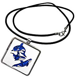 3dRose Macdonald Creative Studios – Tribal Animals - Polynesian Tribal Artwork of a Group of Three Orcas or Killer Whales. - Necklace with Rectangle Pendant (ncl_291819_1)