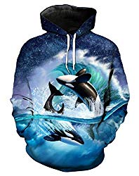 9Yourtime Fish Style Playful Blue Whale Print Hoodie Sweatshirt Pullover