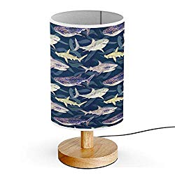 Queen Patterns Wood Base Decoration Desk Table Bedside Light Lamp (Sharks Variety Blue Tiger Whale)