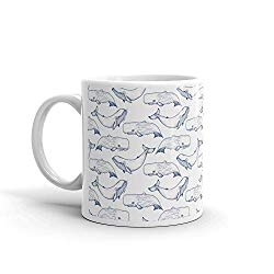Big Blue And Sperm Whales Pattern Whale Seamless Funny Mugs Cups Ceramic 11 Oz