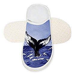 WONDER CHOICE Whale Tail Unisex Printed House Slippers Soft Indoor House Bedroom Shoes Indoor Sandals