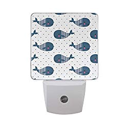 xiaodengyeluwd Set of 2 Cartoon Whale On White Polka Dot Sea Theme Life Child Drawing Animals Underwater Design Auto Sensor LED Dusk to Dawn Night Light Plug in Indoor for Adults
