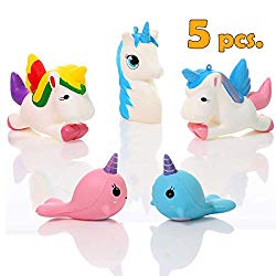 Magical Unicorn Squishies Pack of 5 pcs. Rainbow Scented Jumbo Set Slow Rising Stress Reliever Toy for Kids and Adults