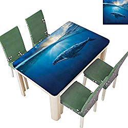 Printsonne Indoor and Outdoor Tablecloth Whale in Water Aquatic Sunams ery Natural Underwater Animal Liquid Spills Bead up 54 x 102 Inch