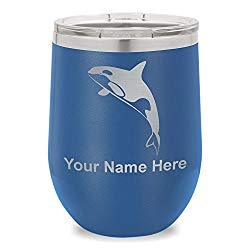 Wine Glass Tumbler, Killer Whale, Personalized Engraving Included (Dark Blue)
