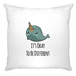 Tim And Ted Cute Narwhal Cushion Cover It's Okay To Be Different Slogan White One Size