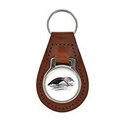 Whale Tail Image Keyring Gift Boxed - TAN BROWN LEATHER