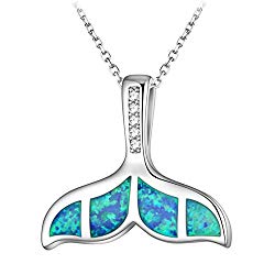 ACVIP Women's Manmade Opal Lockets Pendant Enhancer Necklace (Blue Whale Tail)