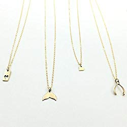 Charm Necklaces, Gold Whale Tail Necklace, Dainty Wishbone Necklace, Small Heart Charm Jewelry, Cutout Heart Mothers Necklace, Minimal 14k Gold Fill