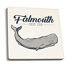 Lantern Press Falmouth - Cape Cod - Sperm Whale (Set of 4 Ceramic Coasters - Cork-Backed, Absorbent)