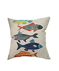 Selcet Lovely Fishes Pattern Decorative Throw Pillow Case Cushion Cover for Couch Home Car Square 18 x 18Inch