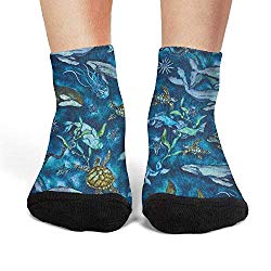 Women's deep see ocean life whale turtles compression slipper socks loafer soccer crew socks