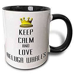 3dRose Blonde Designs Gold Crown For Keep Calm Love Animals - Gold Crown Keep Calm And Love Beluga Whales - 15oz Two-Tone Black Mug (mug_120948_9)