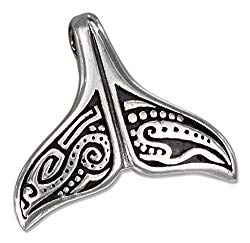 Sterling Silver Antiqued Whale Tail Pendant with Alaskan Inuit Design