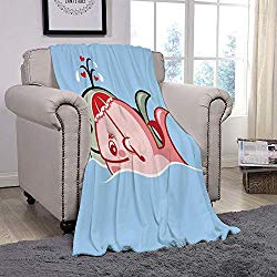 YOLIYANA Light Weight Fleece Throw Blanket/Whale,Cute Whale Couple Swimming in Love Valentines Romantic Ocean Baby Scenery,Sky Blue Grey Coral/for Couch Bed Sofa for Adults Teen Girls Boys