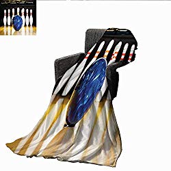 PrimoMol Baby Blanket,Bowling Party Decorations,Blue Abstract Ball on Lane Pins Close Up View Sports Leisure Game,Multicolor,Super Soft Light Weight Cozy Warm Plush Hypoallergenic Blanket 30"x50"