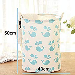 Yiuswoy Lightweight Cotton Laundry Basket Nursery Hamper Dirty Clothes Basket for College Dorms, Kids Room & Bathroom - Whale