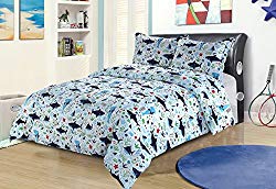 Full/Queen Shark Print Bedding Comforter Bed Set Blue Green Red Ocean Sea Life
