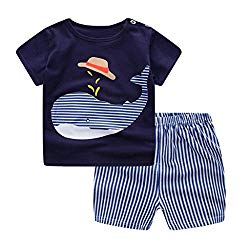 Singleluci Baby Boys Girls Summer Outfits Cartoon Whale Tops T-Shirt+Pants Set (Blue, 12-18 Months)
