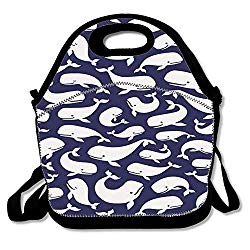 Beatybag Print Insulated Premium Polyster Lunch Bag Tote Reusable Waterproof School Picnic Carrying Gourmet Lunchbox Container Organizer - Navy Whales