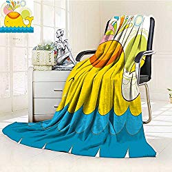 Throw Blanket Whale JoyfulSwimming Water Splashes Playroom Childish Design Warm Microfiber All Season Blanket for Bed or Couch