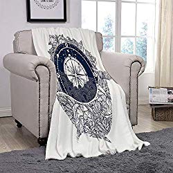 YOLIYANA Light Weight Fleece Throw Blanket/Adventure,Antique Marine Compass and Floral Whale Figure Mystical Victorian Vintage Decorative,Dark Blue White/for Couch Bed Sofa for Adults Teen Girls Boys